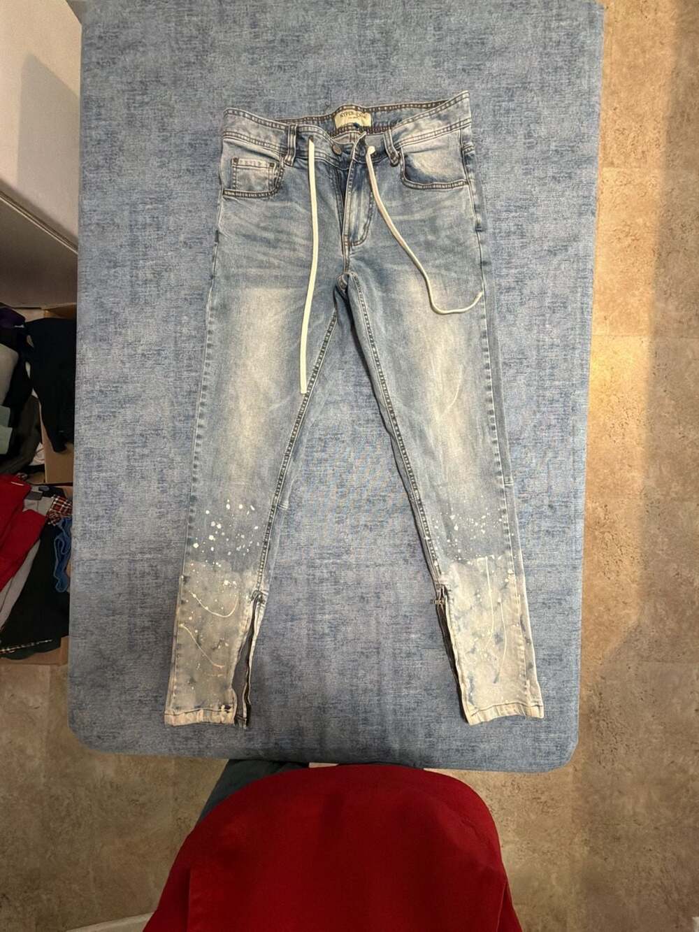 Hyper Denim Paint Splatter Ankle Zip Jeans Size 32 Light Blue